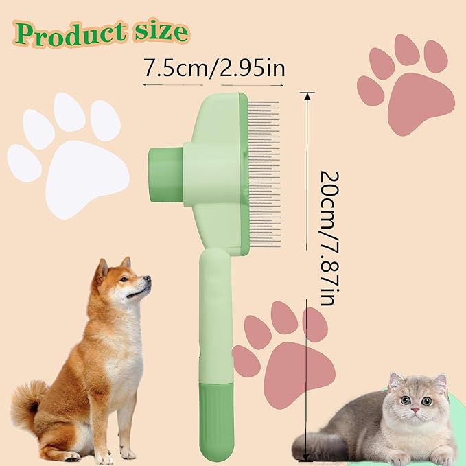 Cat Comb Dog Comb Pet Hair Removal Tool Flea Comb for Cats and Dog Lice Comb Cat Brush with Release Button Self-Cleaning with Long & Short Stainless Steel Metal Teeth for Shedding-PawvioPets