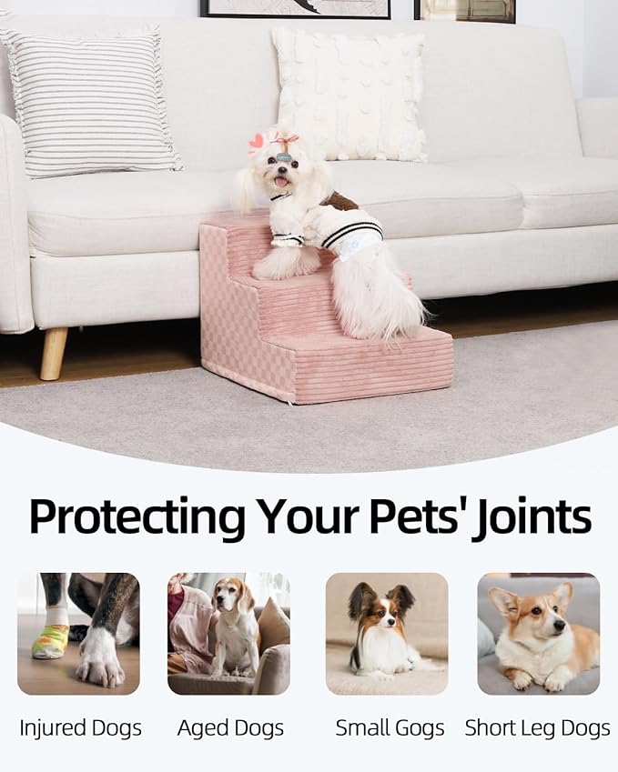 Dog Stairs for Small Dogs,22" H,5-Step Dog Steps for Bed and Couch with High Density Foam,Non-Slip Pet Steps for Doggy and Cat,Pet Stairs with a Washable Cover,Pink-PawvioPets