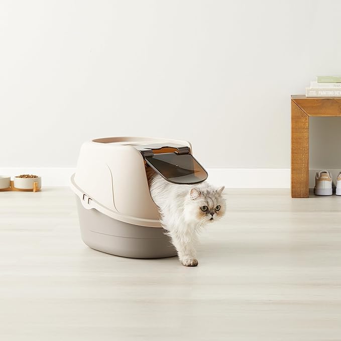 Amazon Basics No-Mess Hooded Cat Litter Box, Standard, Multicolor, 21 in x 16 in x 15 in-PawvioPets