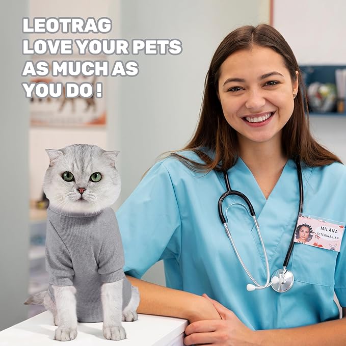 Breathable Cat Recovery Suit for Female/Male, Anti-Licking Kitten Onesie - Cat Surgery Pajamas with Sleeve After Spay, Prevent Shedding, Abdominal Wounds, Skin Diseases or E-Collar Alternative-PawvioPets