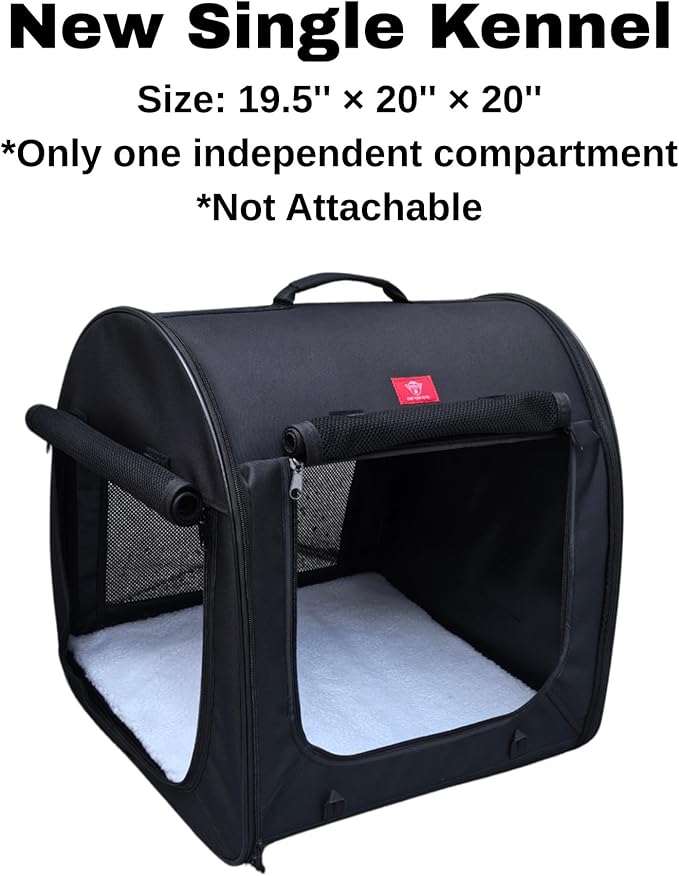 Fabric Portable Pet Kennel/Shelter, Single, Black 20"x20"x19.5" - Car Seat-Belt Fixture Included-PawvioPets