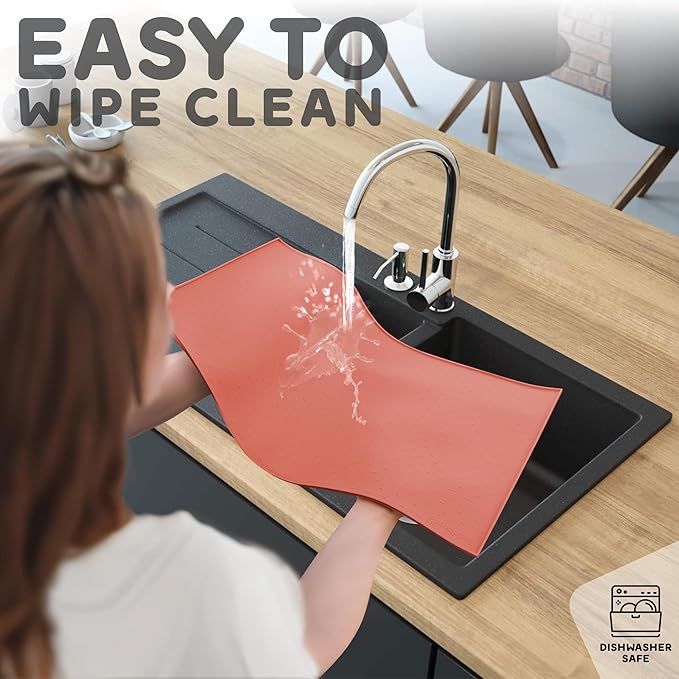 Dog Food Mat - 28x18 Raised Edges Dogs Mat for Food and Water Prevent Spill, Waterproof Cat Food Mats Protect Floors, Easy Clean Dog Bowl Mats for Food and Water, Silicone Pet Feeding Placemats-PawvioPets