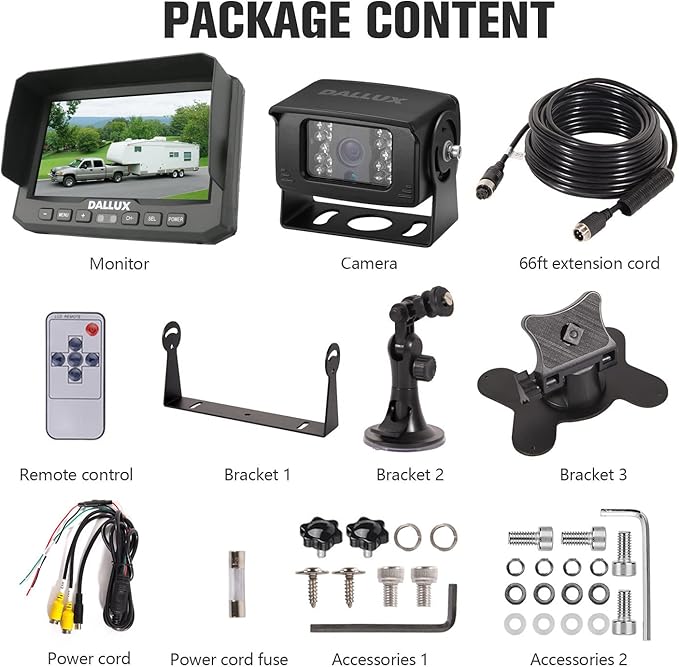 DALLUX Heavy Duty Vehicle Truck Bus Backup Camera System,Waterproof Night Vision Rear View Camera with 7 inch Monitor+66ft 4 PIN Camera Cable for Bus Truck Van Trailer RV Campers Motor Home(12V 24V)-PawvioPets