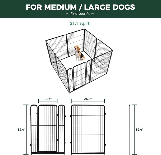 FXW Homeplus Unleashed Indoor Dog Playpen - Stress-Free and Safe Play, Heavy Duty 40 Inch 8 Wire Panels Dog Pen for Medium and Large Dogs, Black│Patented-PawvioPets