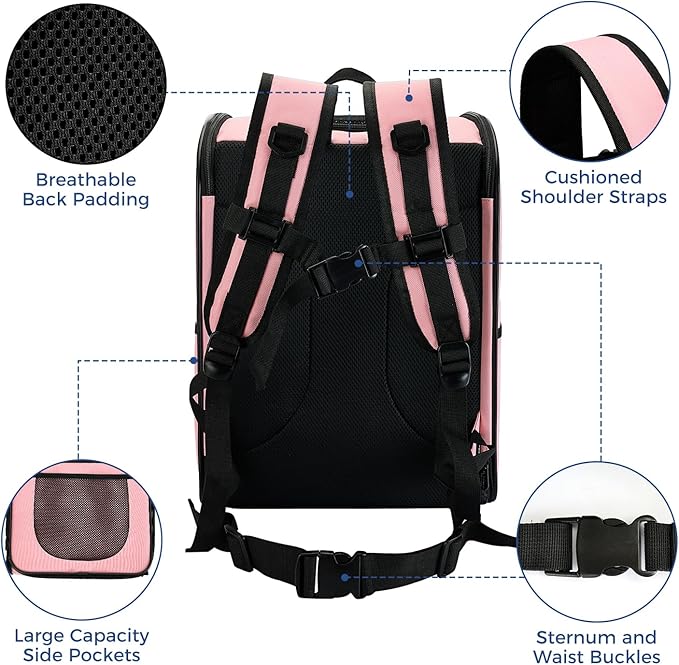 Apollo Walker Dog & Cat Carrier Backpack for 4-15lb Pets - Ventilated Safe Design with Padded Back Support, Breathable Mesh Pet Backpack for Hiking, Travel, Outdoor (Pink)-PawvioPets