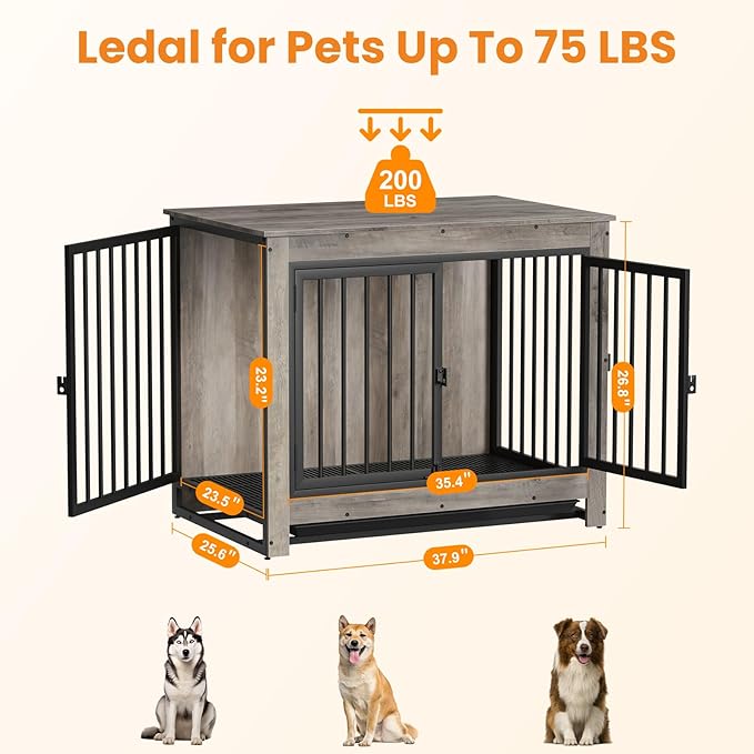 Dog Crate Furniture, Dog Crate End Table for Medium and Large Dogs,Wooden Cage Kennel Furniture Indoor, Modern Dog Crate with Multi-Purpose Removable Tray, Double-Doors Dog Furniture-PawvioPets