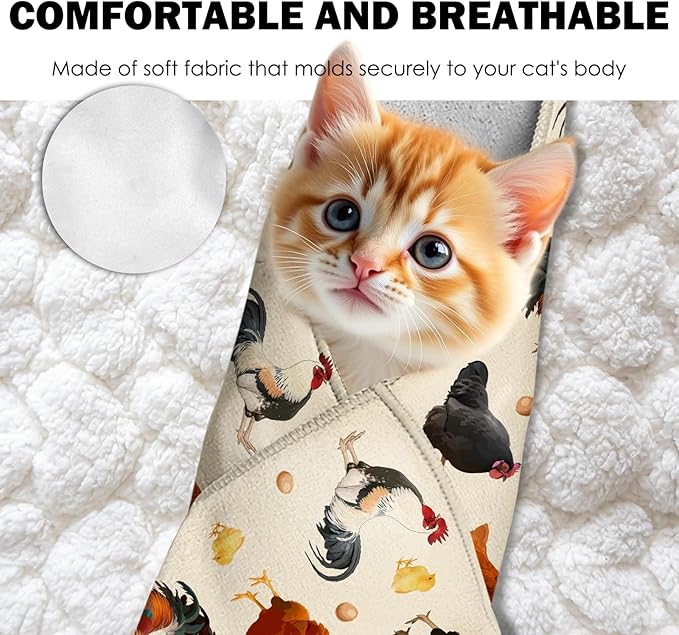 27.6"Cat Grooming Wrap, Self Adhesive Cat Wrap for Cutting Nails, Anti-Escape Calming Cat Swaddle Wrap for Medicine Ear Cleaning, Chicken Anti-Scratch Cats Burrito Restraint Blanket,Practical Pet Tool-PawvioPets