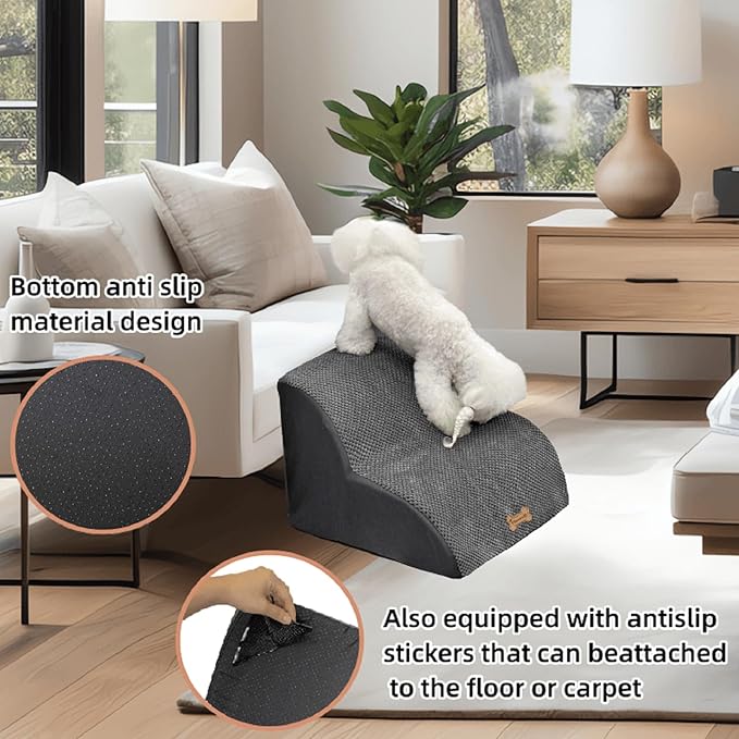 Dog Stairs for High Beds Couches 2-Step 2-5 Step Pet Stairs Steps for Small Large Dogs Cats Non-Slip Balanced Ramp Indoor Stairs with Non-Slip Sticker 30D Grey-PawvioPets