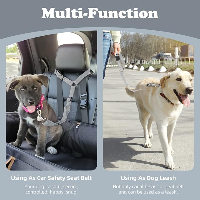 BWOGUE Pet Dog Cat Seat Belts, Car Headrest Restraint Adjustable Safety Leads Vehicle Seatbelt Harness (1 Pack)-PawvioPets
