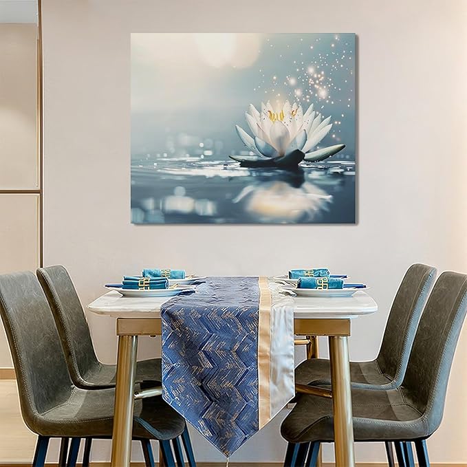 Bathroom Lotus Wall Art Floral Pictures Zen Meditation Wall Decor Yoga Spa Spiritual Canvas Print Painting Artwork for Bathroom Restroom Living Room Bedroom 20"x24"-PawvioPets