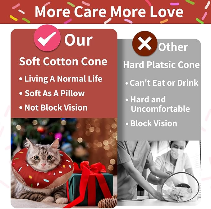 Cat Cone Collar Soft, Waterproof Cat Recovery Collars Spay Cones to Stop Licking Cute Donut E Collar After Surgery Anti-Lick Wound Healing Safety Elizabethan Collar for Kittens (Donut Brown, Small)-PawvioPets