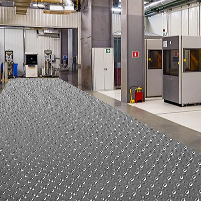 Boshen 7.5Ft x 17Ft Rubber Flooring Mats 1.6mm Diamond Plate Flooring Roll 127.5sqft Rubber Trailer Garage Floor Mats Non-Slip Floor Protector Mat for Garage Warehouse Gym Basement-Gray-PawvioPets