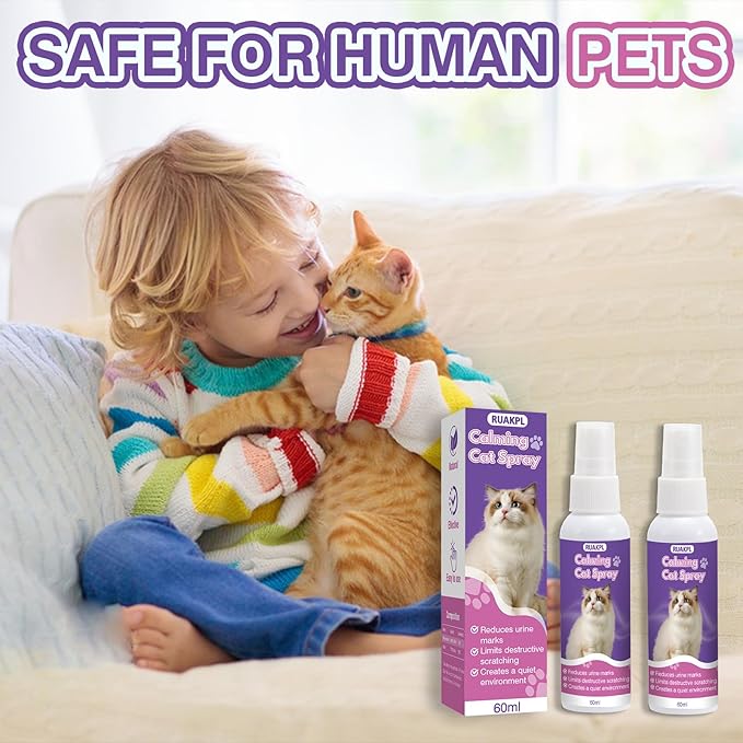 Cat Calming Spray 60 ML 2 Pack Calming Solution for Cats Cat Pheromone Spray Reduces Stress Anxiety Scratching Calming Spray for Cats Good for Home Travel Cat Pheromones Calming Spray-PawvioPets