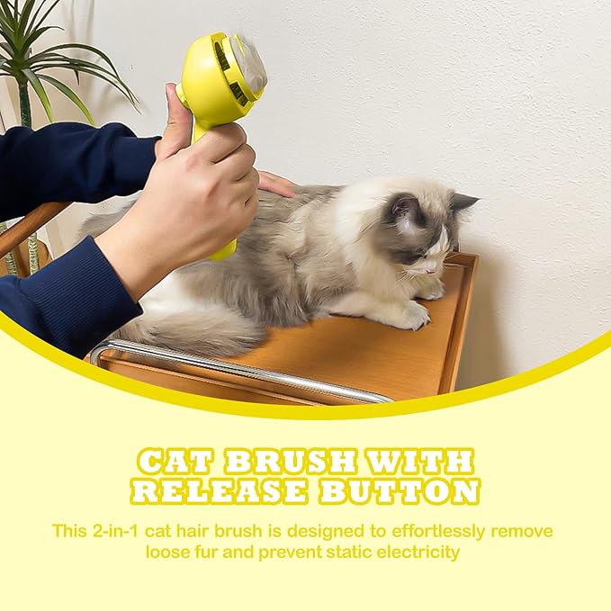 Cat Brush for Shedding - Pet Hair Removal Comb with Water Tank, Steam Brush, Cat Bath Brush, Dog Brush - Yellow-PawvioPets