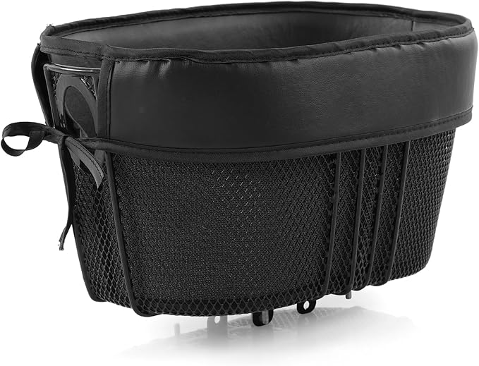 Dog Bike Basket Mountain Bike Shopping Basket Portable Cat and Dog Carrier for Bike Front Crossbar with Sponge Liner ty Strap (Black)-PawvioPets