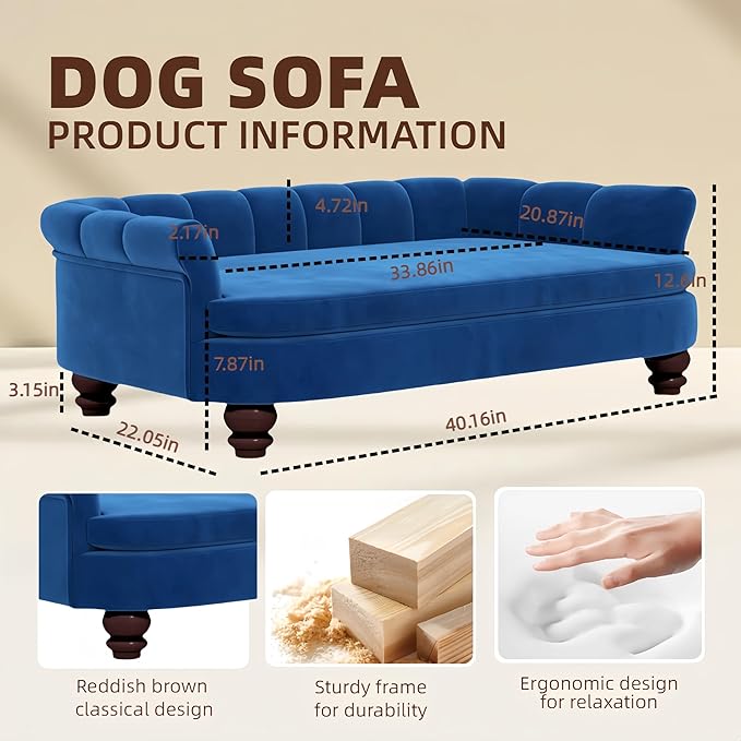 Dog Couch Sofa Bed, Comfortable Pet Sofa for Large and Medium Dogs, Soft Velvet Cushion, Durable Pet Furniture for Living Room, Washable Dog Bed for Couch 40.16''(NY)-PawvioPets