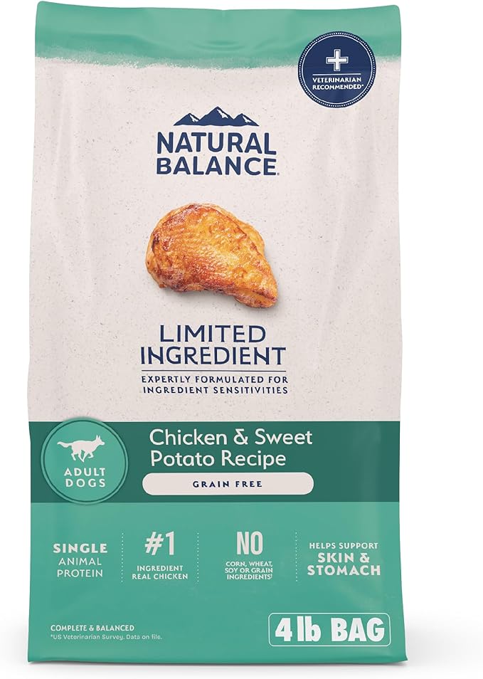 Natural Balance Limited Ingredient Adult Grain-Free Dry Dog Food, Chicken & Sweet Potato Recipe, 4 Pound (Pack of 1)-PawvioPets