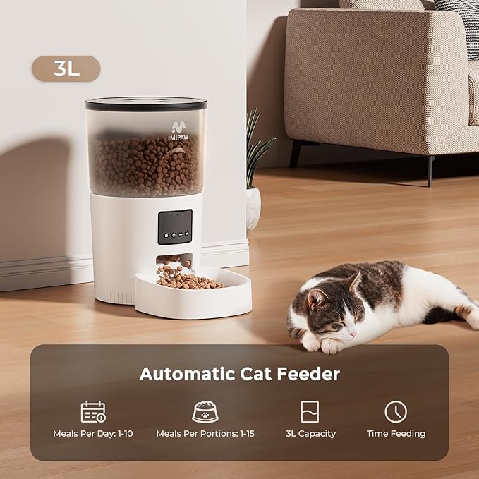 Automatic Cat Feeder - 3L Pet Dry Food Dispenser with Timed Programmable Portion Control, Dual Power Backup, Easy Set Up, 10 Meals Per Day for Cats and Puppies(Remote Not Supported)-PawvioPets