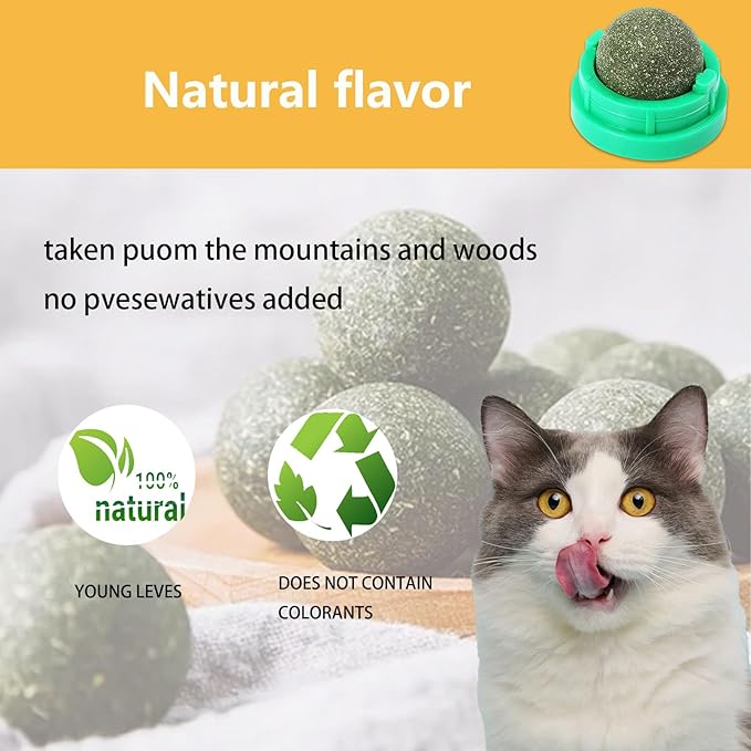 GATITOS Catnip Balls 1 Pcs, Catnip Ball for Cats Wall, Safe Healthy Kitten Chew Toys, Teeth Cleaning Dental Wall Treats, Edible Cats Lick Kitten Chew-PawvioPets