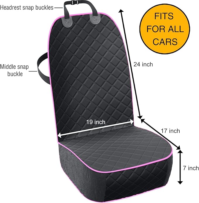 Active Pets Dog Car Seat Cover, Waterproof Front Seat Protector for SUV Truck Sedan, Pet Safety Travel Comfort System with Universal Fit, Pink-PawvioPets