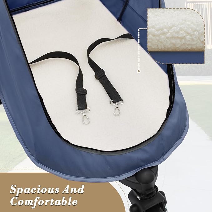 Athena Collection 3 Wheels Pet Stroller Fabric Dog Cart Dog Stroller for Large Dogs 55 Lbs Pet Stroller with Mesh Windows, Zipper Back Pocket, Safety Tether, Angle Adjustable Handlebar, Navy Blue-PawvioPets