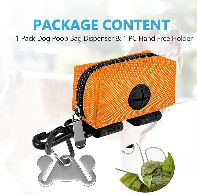 Dog Waste Bag Dispenser Pet Poop Bags Holder for Doggie Waste Bags Dispensers Soft Fabric Zipper Small Doggy Puppy Pouch for Leash Accessory Attachment with Carrier,Orange-PawvioPets