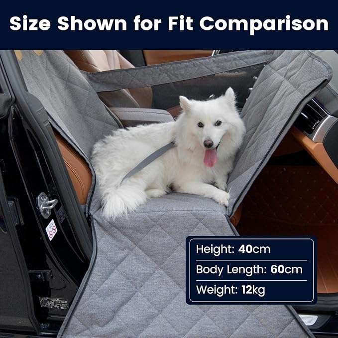 Dog Car Seat for Small/Medium Dogs with Door Protection – Full Coverage Pet Booster Seat with Mesh Window, Zippered Side Flaps, Safety Buckle, Grey Linen Fabric-PawvioPets