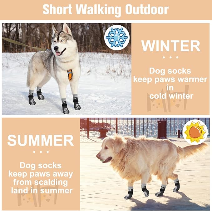 BEAUTYZOO Anti-Slip Dog Socks,Dog Shoes for Hot/Cold Pavement,Paw Protectors with Grips 3 Pairs for Puppy Small Medium Large Senior Old Dogs,Dog Socks to Prevent Licking and Hardwood Floor Protection-PawvioPets