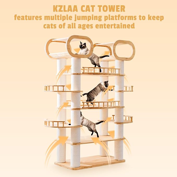 77'' Large Modern cat Tree, Multi-Level Tall Solid Cat Tower, Cat Furniture for Indoor Cats, Huge Cat Condo for Multi-Cat Families-PawvioPets