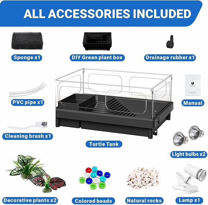 GOZILLA Small Turtle Tank with Adjustable Lamp, Acrylic Turtle Tank Starter Kit, Reptile Habitat and Terrarium with Multi-Functional Areas for Tortoise, Crab, Crayfish, Small Reptile.(Tank+Lamp)-PawvioPets