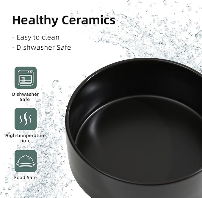 Ceramic Raised Double Bowls Set with Stand, Food & Water Bowls for Large Breed Dogs, Weighted Dog Dishes, Pet Bowl(8.2'',60OZ, Black)-PawvioPets