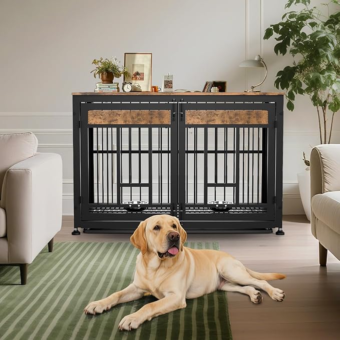 48 Inch Heavy Duty Dog Crate Furniture for Large Dogs, Decorative Pet House End Table, Extra Large Wooden Cage Kennel Furniture Indoor-PawvioPets