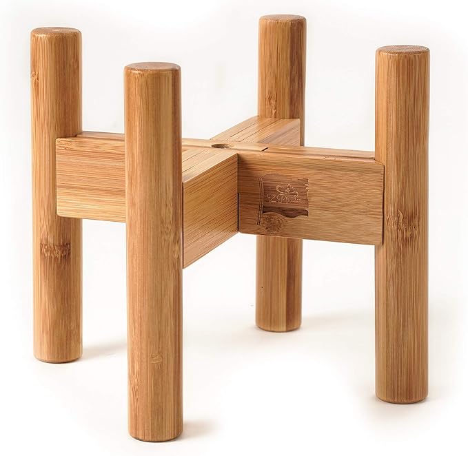 Dog Bowl Stand for Medium Breeds - Raises Bowls to 9-inch High, Ants/Bugs-Off - Adjustable, Fits Various Sizes of Dog Food/Water Bowls and Slow Feeders - Bamboo-PawvioPets