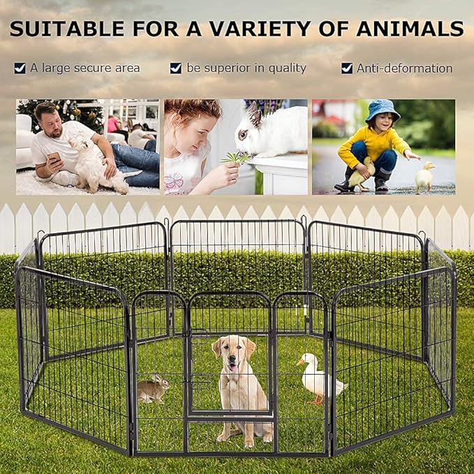 BestPet Dog Playpen Indoor 32 inch 8 Panels Metal Dog Pen Pet Dog Fence Outdoor Exercise Pen with Doors,Pet Puppy Playpen for RV Camping Yard, Black-PawvioPets