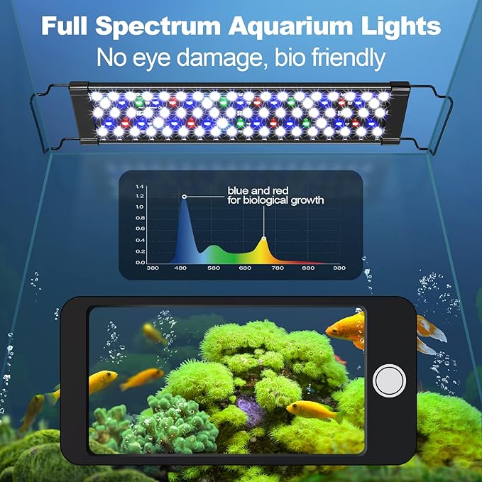 Aquarium Light, 26W 24/7 Lighting Cycle, Sunrise/Daylight/Moonlight Mode and Custom Mode with Expandable Bracket, Adjustable Timer and 7 Color Brightness for 30~36IN Fish Tank-PawvioPets