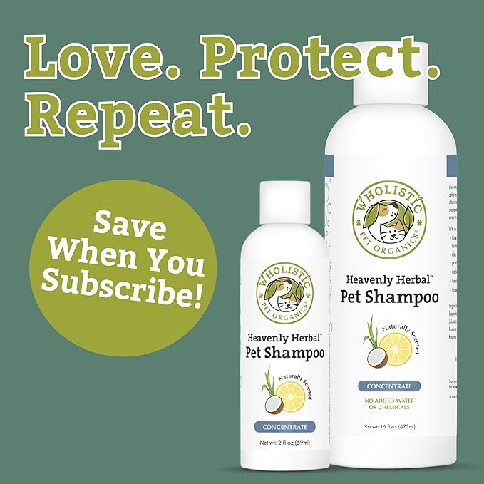 Wholistic Pet Organics Pet Shampoo Concentrate: Heavenly Herbal Organic Dog Shampoo and Conditioner - All Natural Puppy and Cat Shampoo for Dry, Itchy Skin, Allergies, Dandruff Shampoo-PawvioPets
