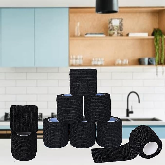 9 Pack 2" x 5 Yards Self Adhesive Bandage Wrap Self Stick Wrap for Ankle, Wrist, Finger, Sports, Breathable Cohesive Vet Tape for Pets (Black)-PawvioPets