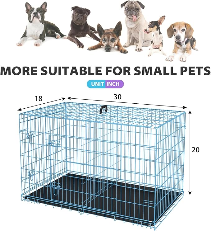 BestPet | Dog Crate | 30" | Blue | Foldable Metal Kennel with Double Doors, Secure Slide-Bolt Latches, Leakproof Tray | Portable Dog Cage for Small Breeds | for Travel, Indoor & Outdoor Use-PawvioPets