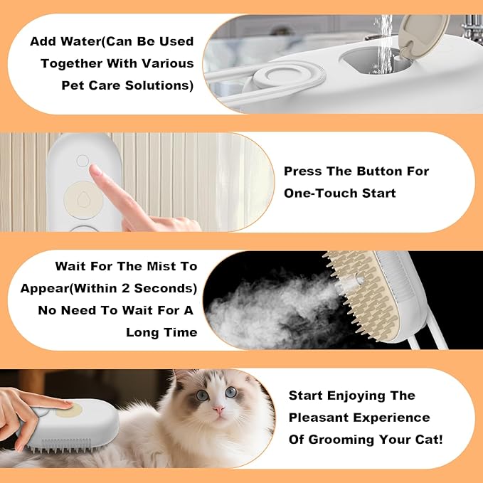 4 in 1 Cat Steam Brush for Shedding,Rechargeable Steam Pet Brush With Rotating Handle for Massaging, Self-Cleaning, and Pet Hair Removal for Long and Short Hair of Cat and Dog (Beige)-PawvioPets