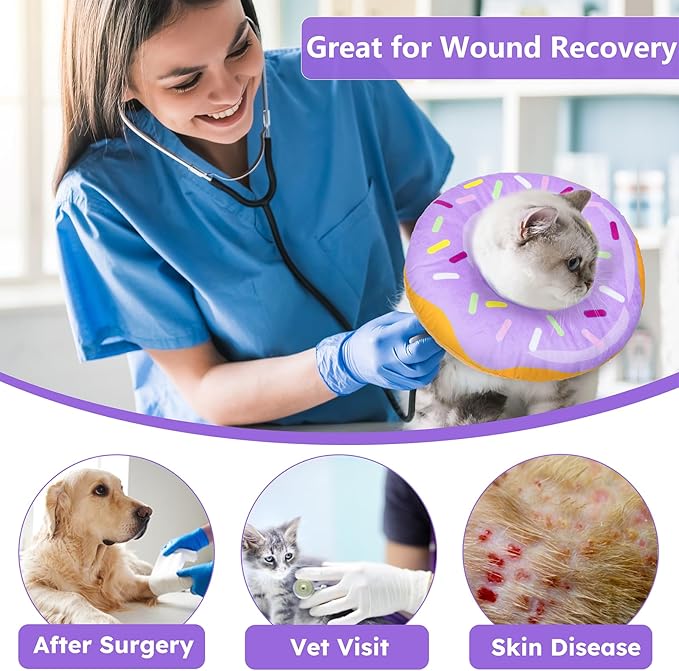 Cat Cone Collar Soft, Cat Recovery Collar for Wound Healing Cute Donut Adjustable Kitten Cones to Stop Licking Comfortable Lightweight Neck Elizabethan Collars for Kittens After Surgery-PawvioPets