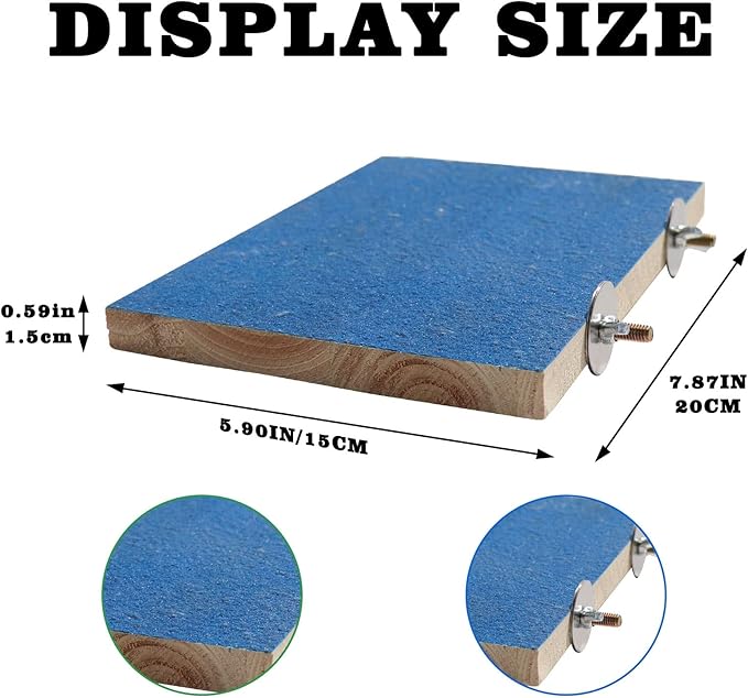 7.9×5.9 Inches Large Bird Perch Stand Platform, Natural Wooden Bird Cage Accessories, Bird Stand Perch with Rough Quartz Sand Surface for Parrot, Parakeet, Budgies, Cockatiel, Rats-PawvioPets