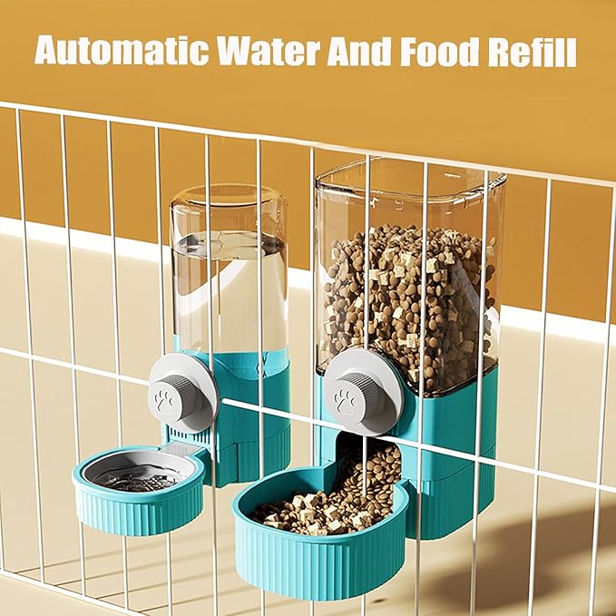 GKYZBB Hanging Automatic Food Water Dispenser,Rabbit Feeder Guinea Pig Water Bottle Food Feeder for Ferret Guinea Pig Rabbit Bunny Cage Accessories (Blue, 520ml+1200ml)-PawvioPets