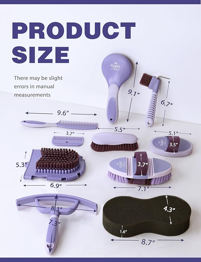 11PCS Horse Grooming Kit Curry Comb Sweat Scraper Horse Bathing Supplies Grooming Tools with Storage Bag Sugar Taro-PawvioPets