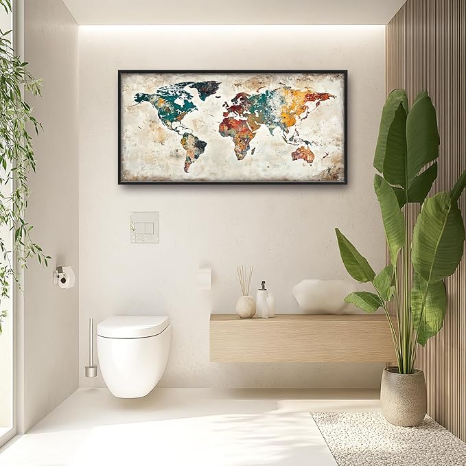 Extra Large Framed World Map Wall Art,Oversized Colorful Vintage Nautical Map Wall Decor Pictures for Living Room,Canvas Print Painting Modern Artwork Office Bedroom Home Decor 60L x30W-PawvioPets