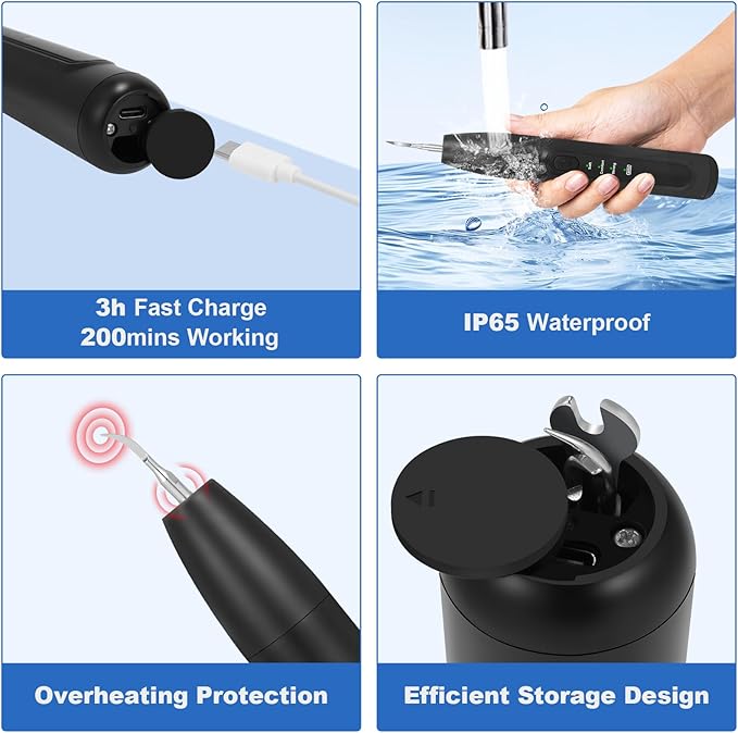 Dog Tooth Brushing Kit,Dogs Teeth Cleaning Kit with Light,3 Modes Doggie Plaque and Tartar Remover for Teeth,Low Noise Dog Teeth Cleaner and Dental Care, Black1-PawvioPets