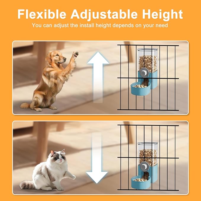 Auto Gravity Food Dispenser for Cage Hanging, 41OZ Capacity Hanging Automatic Pet Cage Feeder, Food Bowl for Cats Dogs Rabbit Ferret Chinchilla Bird Hedgehog Guinea Pig (Blue)-PawvioPets