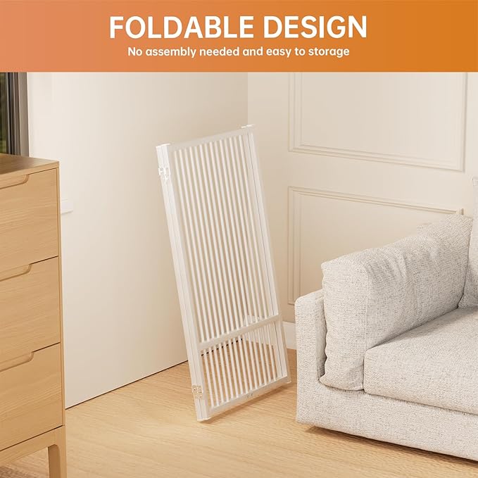 Full Metal Freestanding Dog Gate with Door, 36''Height Foldable Pet Dog Fence for Indoor & Outdoor, 2 Panels Extra Wide Free Standing TallDog Gates for Doorways,House,Stairs,Porch,Deck,Yard-PawvioPets