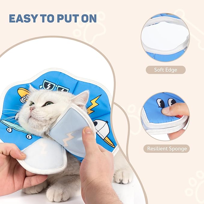Avont Soft Cat Recovery Cone Collar, Adjustable Lightweight Kitten E-Collar for Small Dogs, Comfortable Neck Donut Stop Licking Scratching After Surgery -Skate(L)-PawvioPets