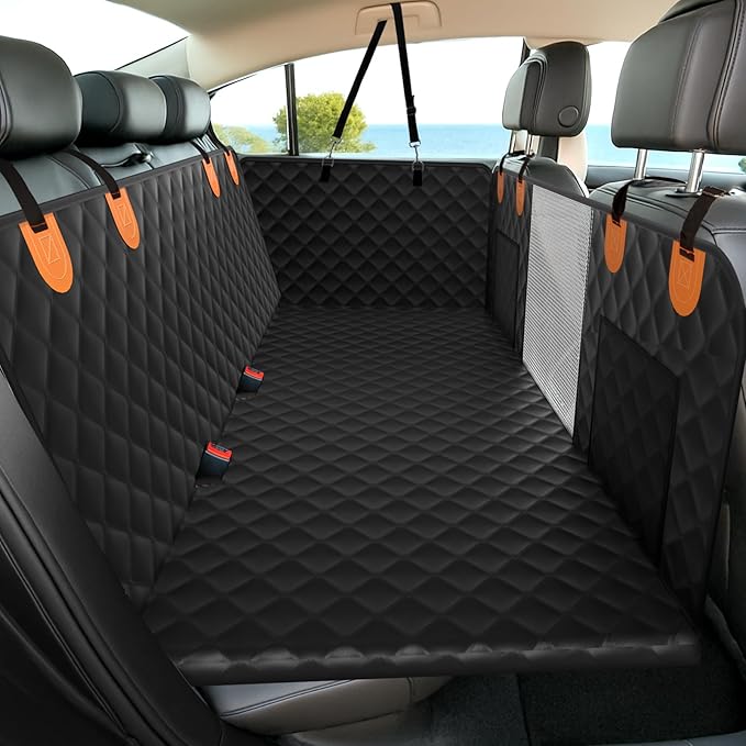 Back Seat Extender for Dogs - Holds 450lbs, Waterproof Dog Car Seat Cover for Back Seat with Hard Bottom for Cars SUVs Truck,Anti-Scratch No Slip Large Space Pet Backseat Protector,Black-PawvioPets