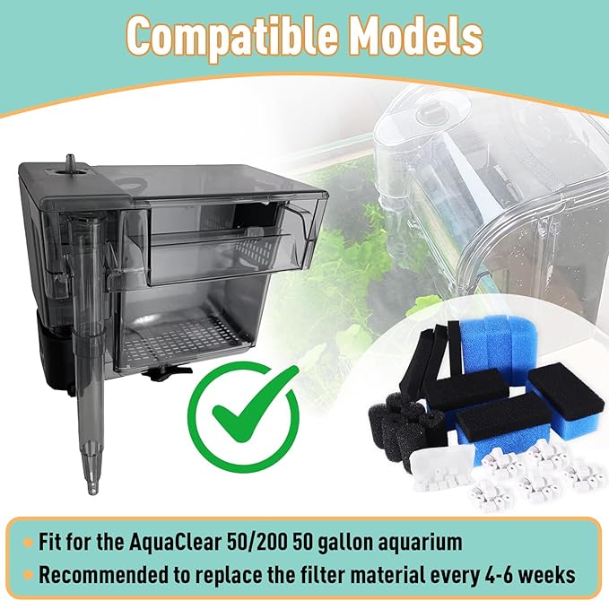 6 Sets of Upgraded Three-Stage Filtration Fish Tank Filter, Fit for AquaClear 50 Powerful Filters, Fish Tank Filter Replacement and Maintenance Kits for 20- to 50-Gallon Aquariums-PawvioPets